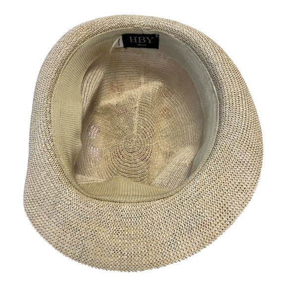 Vintage HBY Miami Straw Fedora Hat – Size L – Natural Woven with Brown Herringbo - Picture 6 of 6